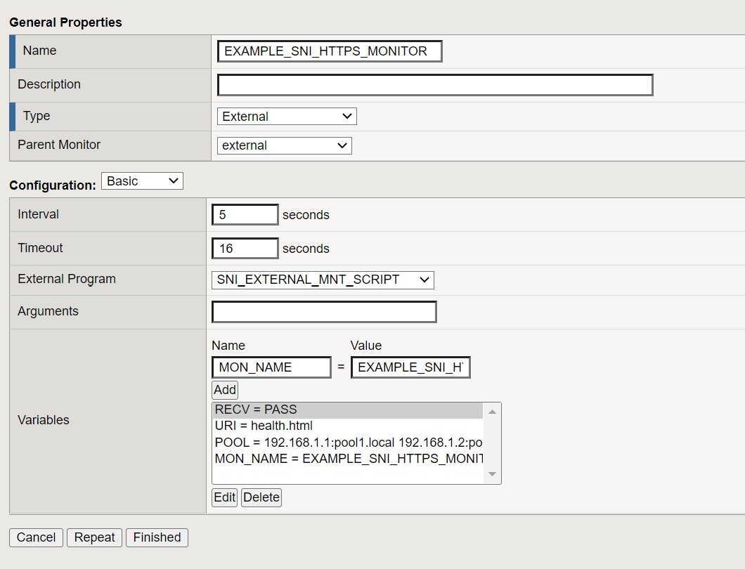 External https health monitor for SNIenabled pool