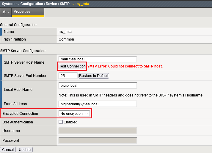  test connection button on device smtp configuration may return smtp