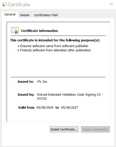 BIG-IP APM Component Installer Package for Windows certificate expired ...