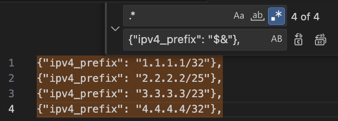 How do add multiple IPs to IP Prefix Sets