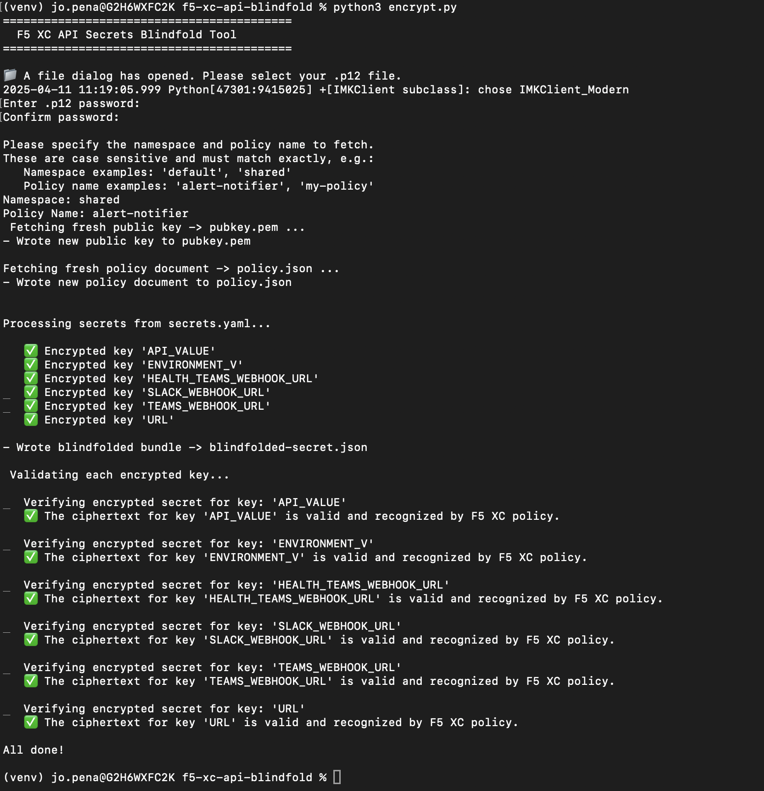 Blindfolding API keys - F5 XC Blindfolded Secrets Script