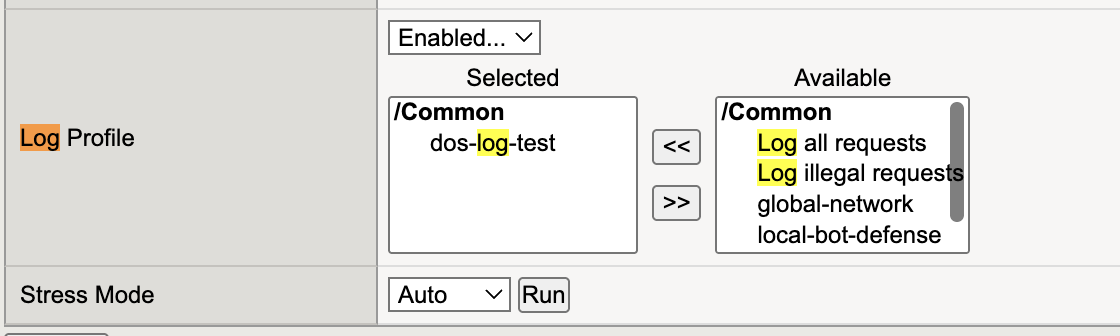 The DoS Configurations option ''configure DoS Logging'' is grayed-out