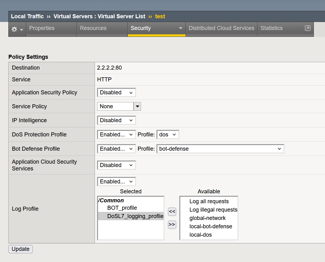 Configure a remote logging profile for the WAF DoS profile or BOT ...