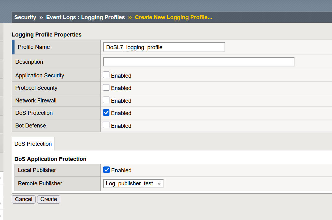 Configure a remote logging profile for the WAF DoS profile or BOT ...