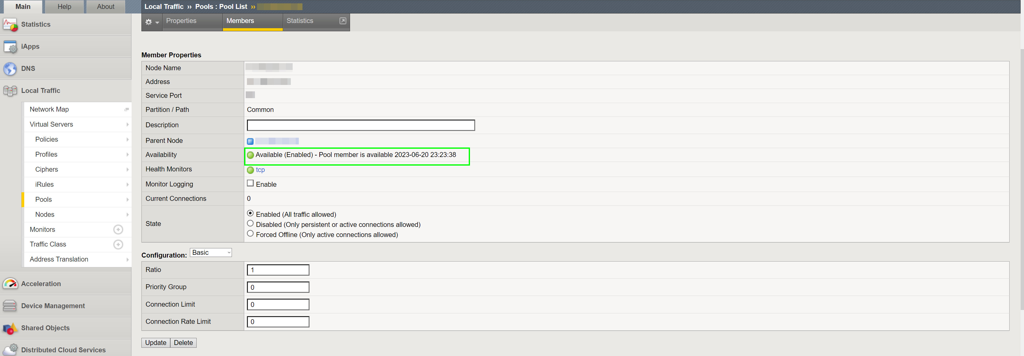 The pool member last marked up time on GUI
